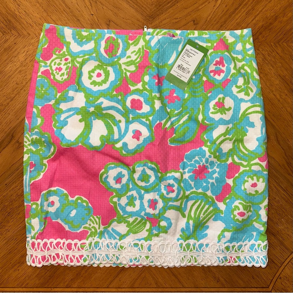 Lilly Pulitzer Skirt Embroidered Lace Trim Floral A Delicacy Print Lavender Sz 6